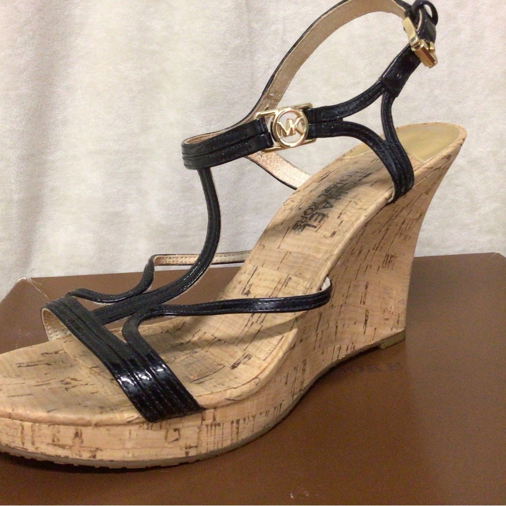 MK Gold & Blackstrap 4” Stiletto Narrow-Cork Wedges